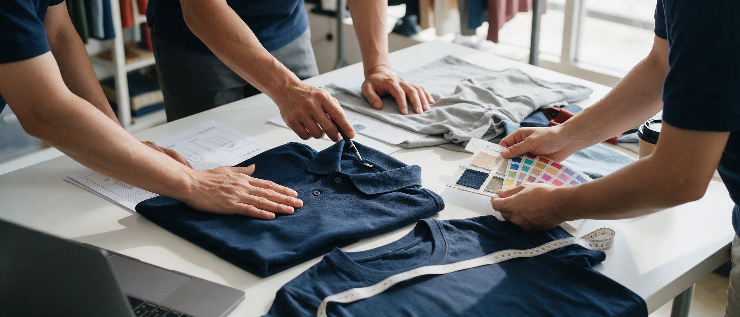 Reviewing polo samples on a sample table